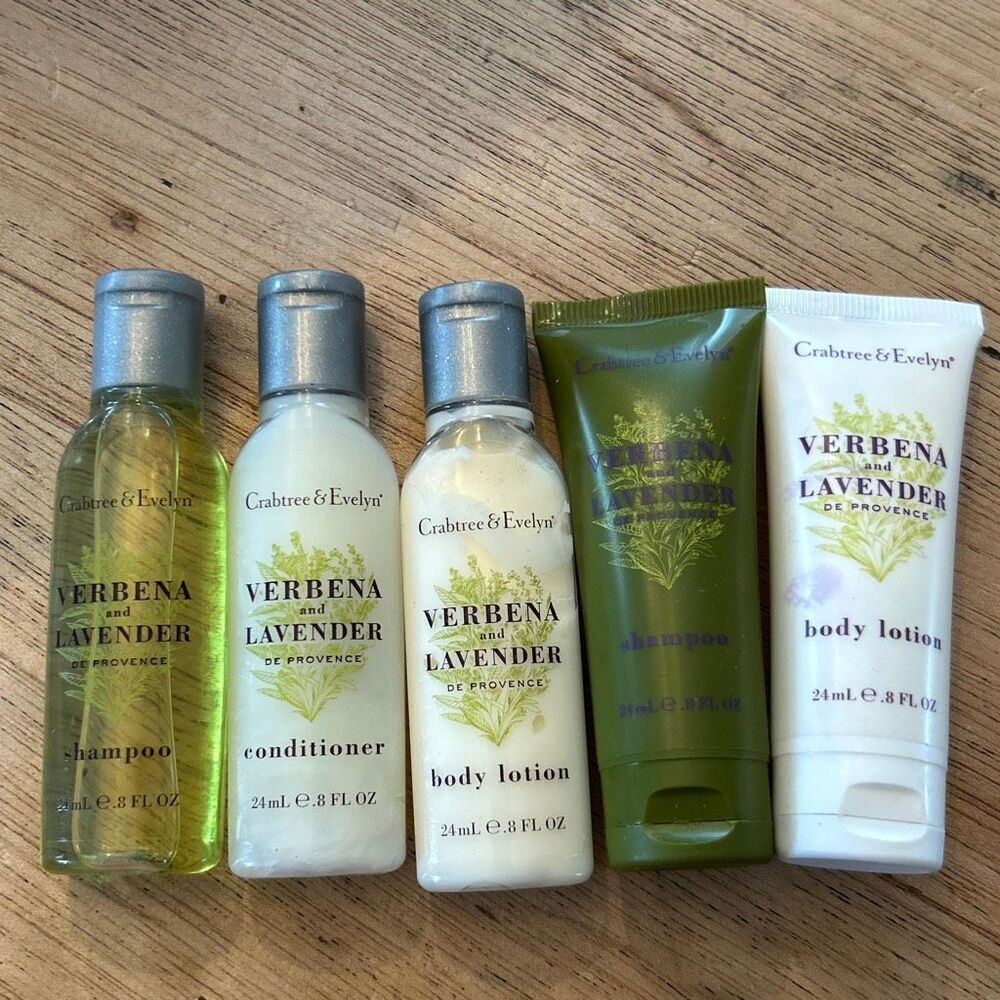 5 pcs Crabtree & Evelyn Deluxe shampoo conditioner body lotion and travel size